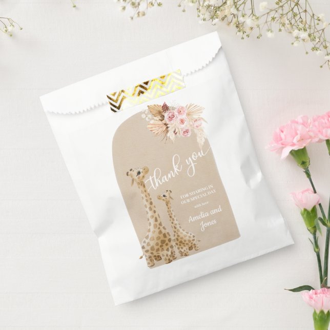 Neutral Pampas Grass Giraffe Baby Shower  Favour Bag (Sealed)