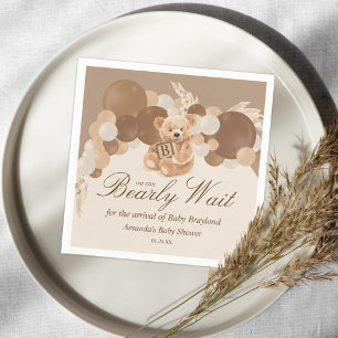 Neutral Pampas Grass Teddy Bear Baby Shower Napkin