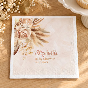 Neutral Pampas Roses Baby Shower Corner Floral Napkin