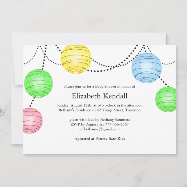 Neutral Party Lantern Baby Shower Invitation (Front)