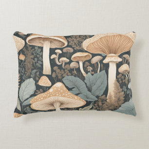 Neutral Pastel Mushroom Forest Nature Art Accent Pillow
