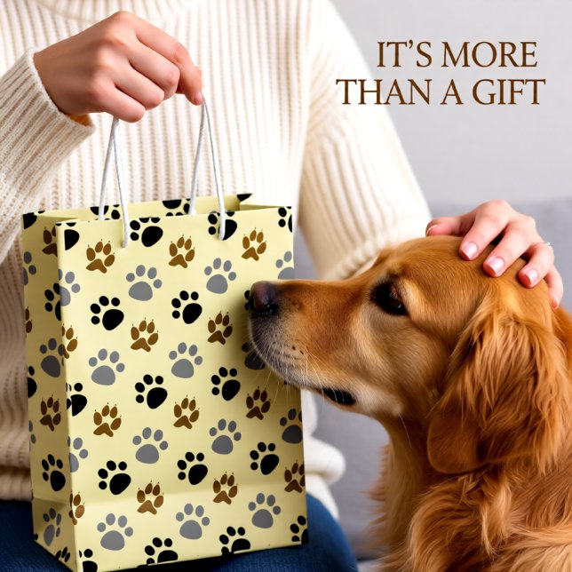 Neutral Paw Print Pattern – Fun Dog Lover Paws Medium Gift Bag (Neutral Paw Print Pattern – Fun Dog Lover Paws Medium Gift Bag)