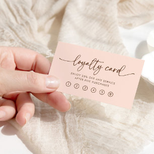 Neutral Peach and Brown Modern Handwritten Script Loyalty Card
