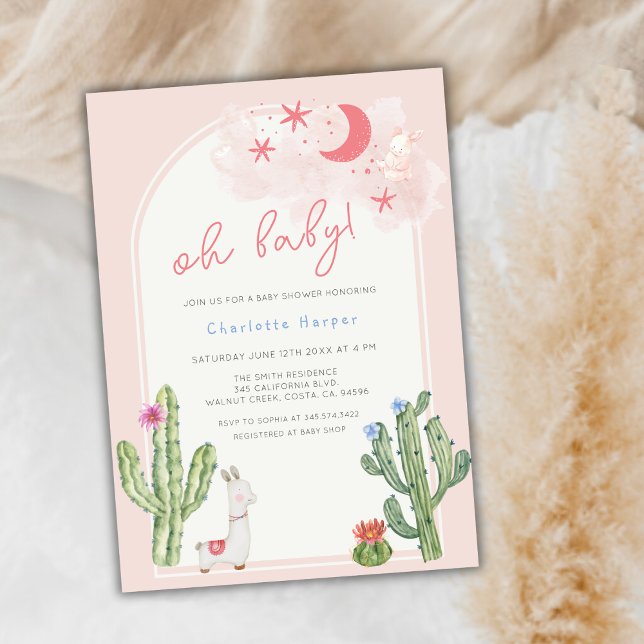 Neutral Pink Boho Arch Cactus Baby Shower  Invitation (Neutral Pink Boho Arch Cactus Baby Shower Invitation)