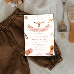 Neutral Pink Boho Wild West Cowgirl Baby Shower Invitation