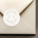Neutral Pink Botanical Initials Wedding Logo Classic Round Sticker<br><div class="desc">Custom-designed botanical wedding monogram stickers featuring elegant dusty rose pink wreath with couple's initials and wedding date on neutral white beige colour background. Perfect for wedding save the dates,  envelops,  wedding favour packagings and more.</div>