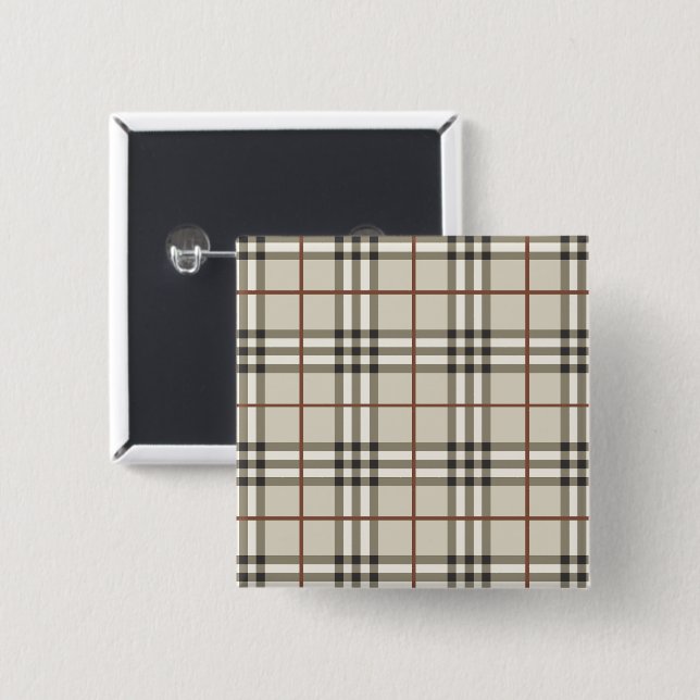 Neutral Plaid Cozy Classic Pattern 2 Inch Square Button (Front & Back)