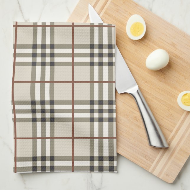 Neutral Plaid Cozy Classic Pattern Kitchen Towel (Quarter Fold)