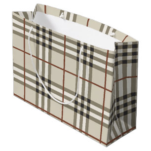 Neutral Plaid Cozy Classic Pattern Large Gift Bag