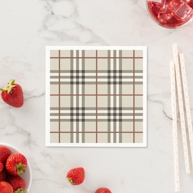 Neutral Plaid Cozy Classic Pattern Napkin (Insitu)