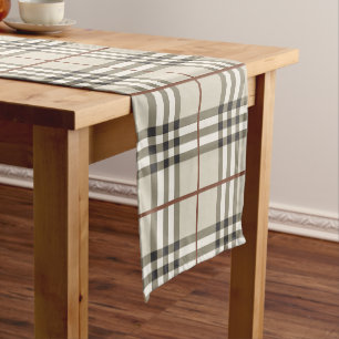 Neutral Plaid Cozy Classic Pattern Short Table Runner