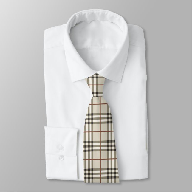 Neutral Plaid Cozy Classic Pattern Tie (Tied)