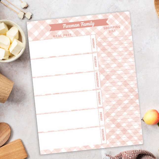 Neutral Plaid Family Meal Planner & Shopping List  Notepad (Creator Uploaded)