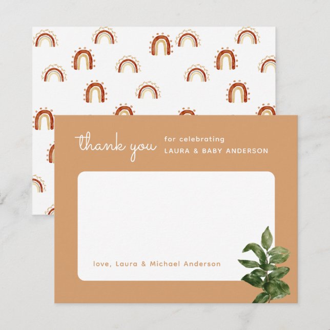 Neutral Plant Boho Rainbow Baby Shower Thank You Card (Front/Back)