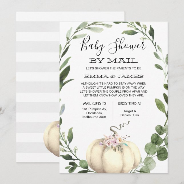 Neutral Pumpkin Baby Shower By Mail  Invitation (Front/Back)