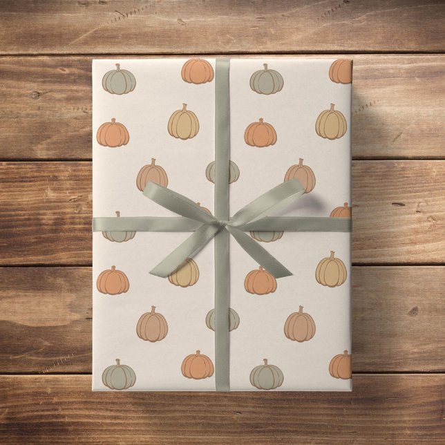 Neutral Pumpkin Boho Beige Halloween Fall Muted Wrapping Paper (Creator Uploaded)