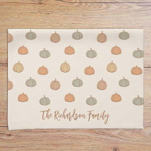 Neutral Pumpkin Boho Beige Halloween Fall Name Kitchen Towel