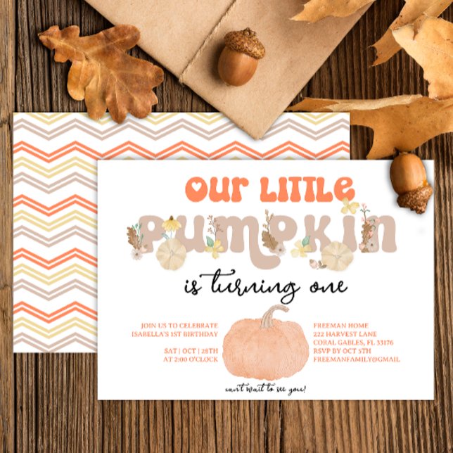 Neutral Pumpkin First Birthday Invite (Gender neutral pumpkin fall birthday party invitation)