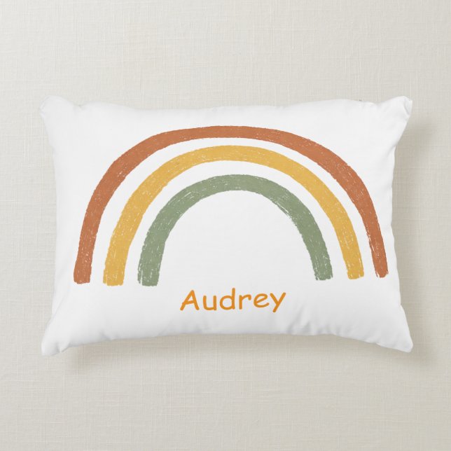 Neutral Rainbow Add a Custom Name Great Gift Accent Pillow (Front)