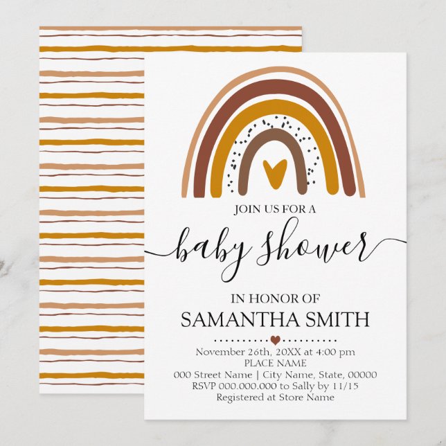 Neutral Rainbow boho modern baby shower Invitation (Front/Back)