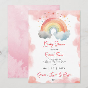 neutral rainbow orange baby shower invitation