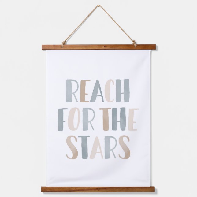 Neutral Reach for the Stars Outer Space Kids Room  Hanging Tapestry (Front)