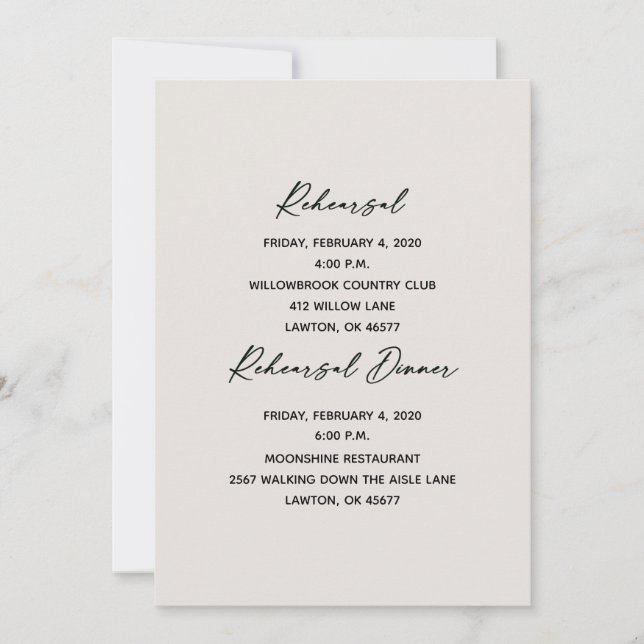 Neutral Rehearsal and Rehearsal Dinner Invitation (Front)
