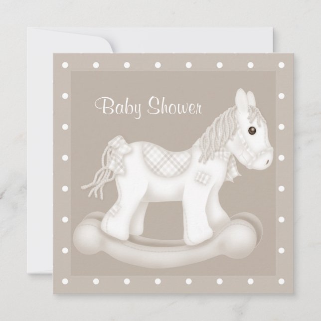 NEUTRAL ROCKING HORSE BABY SHOWER INVITATION (Front)