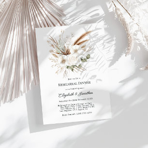 Neutral Rustic Boho Pampas Grass Rehearsal Dinner Invitation