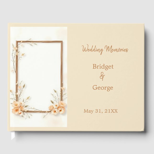 Neutral rustic Botanical Wedding Guest Book (Front)