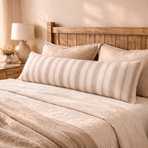 Neutral Rustic Farmhouse Striped Beige & Taupe Body Pillow