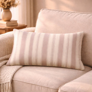 Neutral Rustic Farmhouse Striped Beige & Taupe Lumbar Pillow