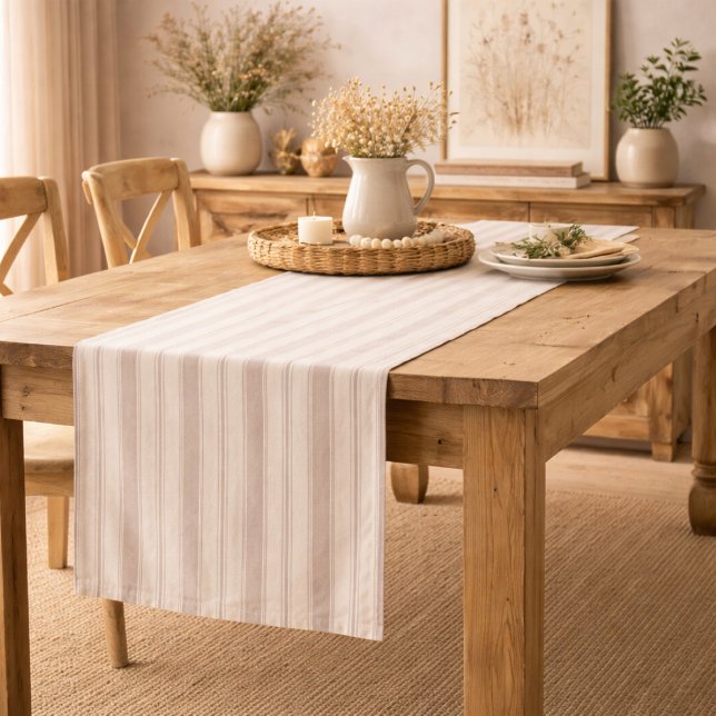 Neutral Rustic Farmhouse Striped Beige & Taupe Medium Table Runner (Creator Uploaded)