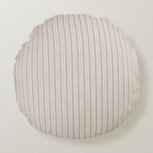 Neutral Rustic Farmhouse Striped Beige & Taupe Round Pillow