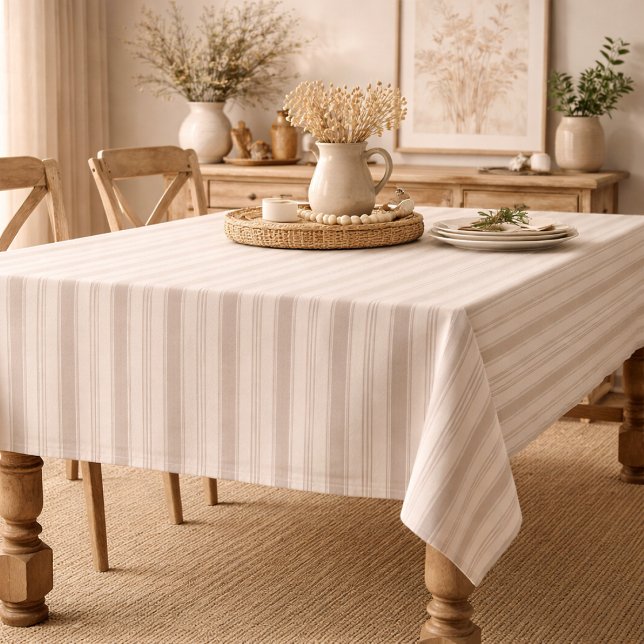 Neutral Rustic Farmhouse Striped Beige & Taupe Tablecloth (Creator Uploaded)
