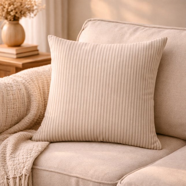 Neutral Rustic Farmhouse Striped Beige & Taupe Throw Pillow (Creator Uploaded)
