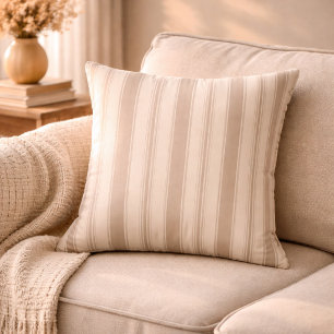 Neutral Rustic Farmhouse Striped Beige & Taupe Throw Pillow