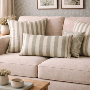 Neutral Rustic Sage Green Stripe Farmhouse Cottage Lumbar Pillow