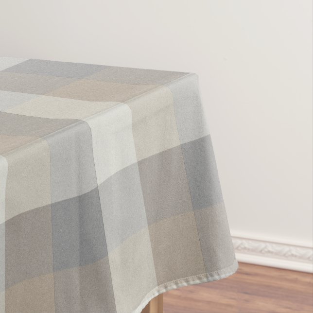 Neutral Rustic Tan Grey Ivory Plaid Tablecloth (In Situ)