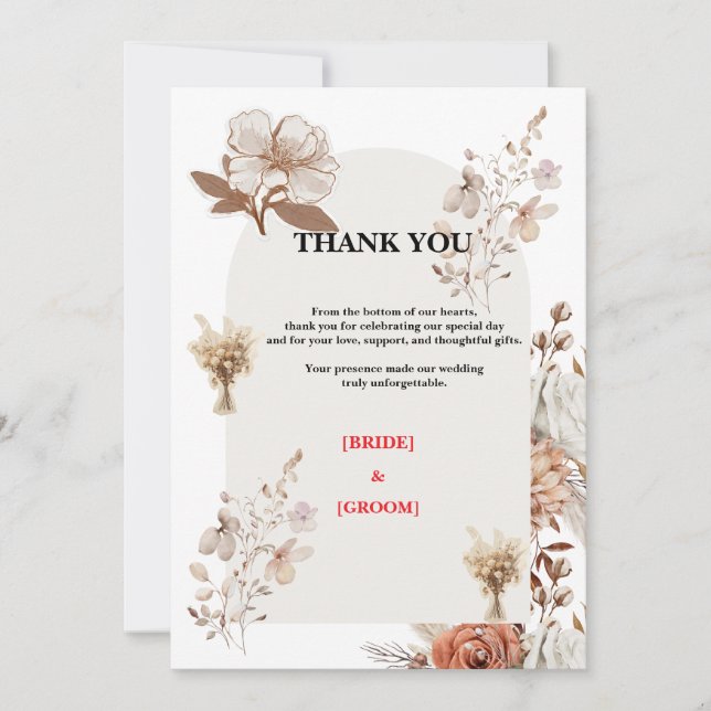 Neutral Rustic Wedding Thank You Card (Front)