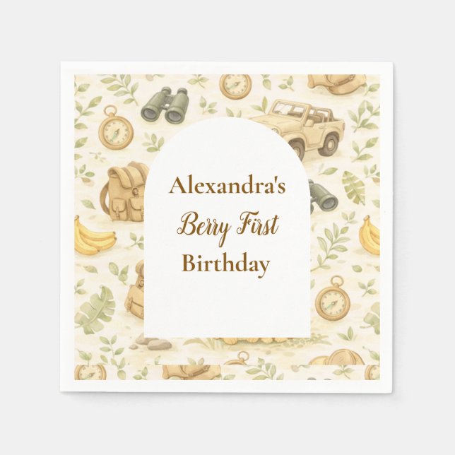 Neutral Safari Animals Wild One First Birthday Napkin (Front)