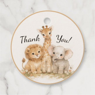 Neutral Safari Cute Animals Lion Giraffe Elephant Favour Tags