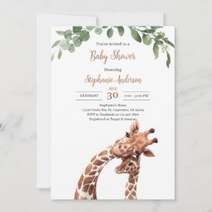 Neutral Safari Giraffe Baby Shower Invitation