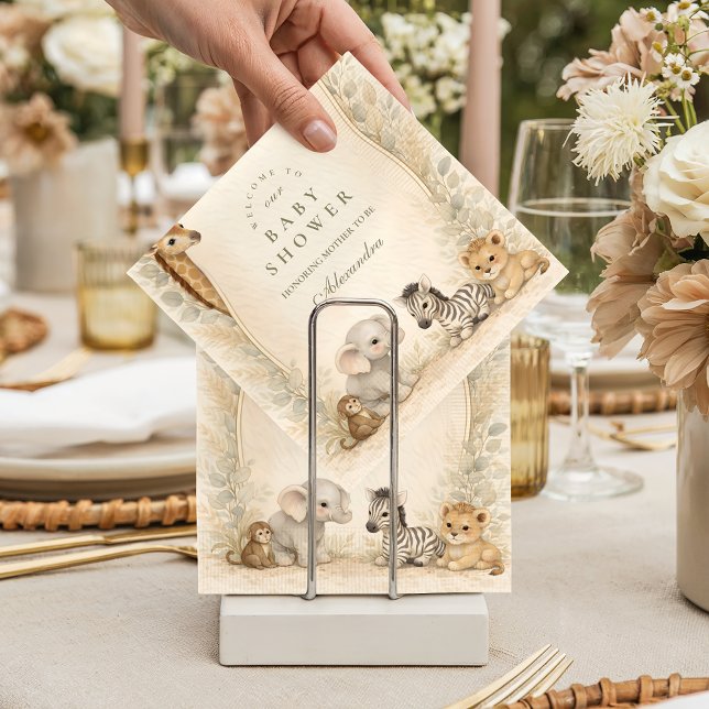 Neutral Safari Jungle Animals Baby Shower Napkin (Creator Uploaded)
