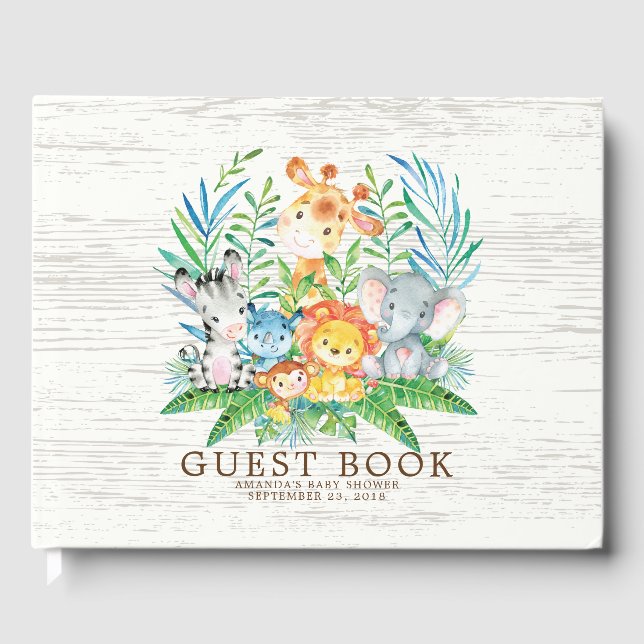 Neutral Safari Jungle Baby Shower Guest Book (Front)