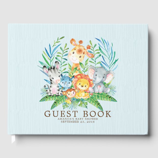 Neutral Safari Jungle Boys Baby shower Livre d'hôt (Recto)