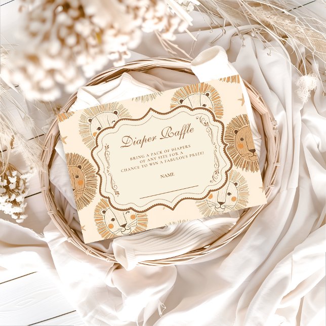 Neutral Safari Lion Baby Shower Diapper Raffle Enclosure Card (Creator Uploaded)