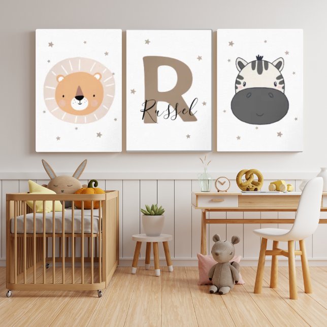 Neutral Safari Nursery Wall Art Set Lion Zebra (Creator Uploaded)