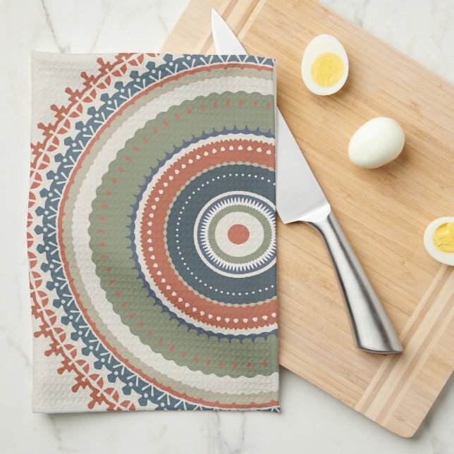 Neutral Sage Blue Multi Mandala Kitchen Towel (Quarter Fold)