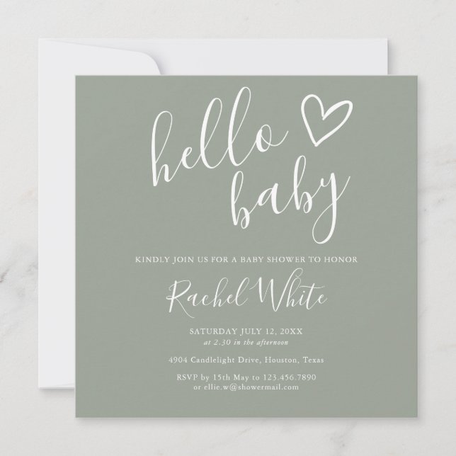 Neutral Sage Green All In One Hello Baby Shower Invitation (Front)